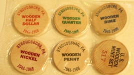 Vintage Lot of 6 Wooden Nickel Stroudsburg Pennsylvania - $12.86