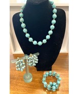 Vintage Beaded Faux Turquoise and Gold-Tone Necklace, Bracelet, and Earr... - £22.40 GBP