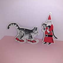 Vintage Christmas B KLIBAN x2 Cat Paper Cardboard Cutout Ornaments Tags ... - £7.91 GBP