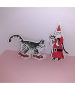 Vintage Christmas B KLIBAN x2 Cat Paper Cardboard Cutout Ornaments Tags ... - £7.93 GBP