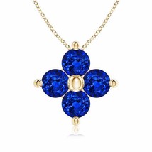 ANGARA Classic Round Sapphire Clover Pendant in 14K Solid Gold | 18&quot; Chain - £697.11 GBP