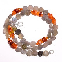 Natural Labradorite Carnelian Gemstone Mix Shape Beads Necklace 17&quot; UB-2926 - £7.84 GBP