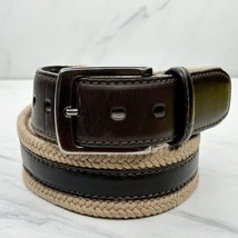 Brown Braided Woven Belt with Leather Trim Size 40 Mens - £13.28 GBP