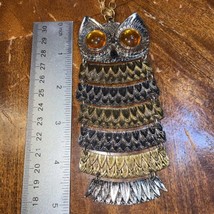 Vintage large Owl Jewelry gold-tone and pewter owl necklace 21” chain Ma... - £23.74 GBP