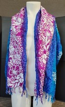 Hibiscus Collection Hawaii Colorful Floral RetroFringe ScarfWrap SEE DESCRIPTION - £19.46 GBP