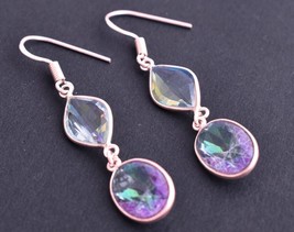 925 Silver Mystic Crystal Quartz Oval Shape Silver / Gold / Rose Plated Earrings - £22.66 GBP+