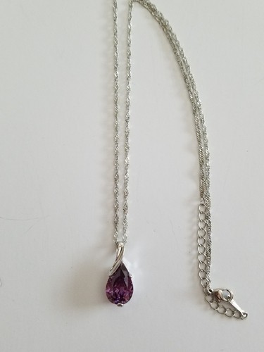 Fashion Jewelry ~ SILVERTONE ~  TEARDROP DESIGN ~ Purple Crystal ~ Necklace Item image 2