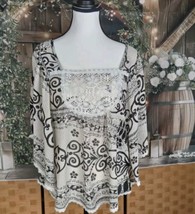 Love Squared Love Squared Blouse Size M Butterfly Sleeves Sheer Crochet Front  - £11.66 GBP