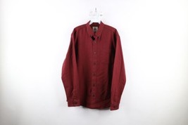 Vtg 90s LL Bean Mens Medium Houndstooth Collared Button Down Shirt Red Cotton - £38.80 GBP