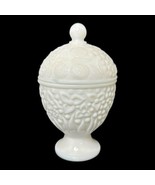 Vintage 1960&#39;s Avon White Milk Glass Floral Daisies Footed Trinket Vanit... - $14.03