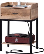 Lerliuo Nightstand With Charging Station And Usb Ports, 3-Tier, Greige And Black - £41.40 GBP