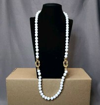 Napier Beaded Necklace Vintage Gold-tone Nautical Knots &amp; White Beads 29... - $21.78