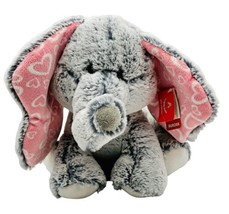 Aurora Gray Elephant Pink Hearts Ears Plush 10 inch Stuffed Animal Tags - $25.23