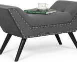 Modern Upholstered Fabric Ottoman Tufted Accent Wooden Legs And Nailhead... - £194.99 GBP