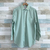 Brooks Brothers Button Front Shirt Green Blue Striped Non Iron Mens 15.5 FLAW - £7.13 GBP