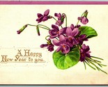 Happy New Year Viole Fiore Bouquet Goffrato Unp DB Cartolina G12 - $4.04