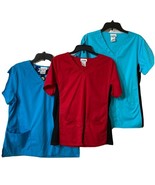 Scrub Star Top Set of 3 Size M Pockets Stretch Sides V-neck Colorful Com... - $410.41 MXN