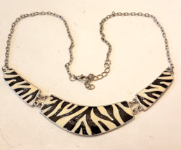 Exotic Zebra Stripe Enamel Collar Necklace VTG adjustable length fashion jewelry - £15.77 GBP
