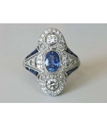 Antique Blue Sapphire &amp; Diamond Art Deco Engagement Ring, Edwardian Ring  - $230.00