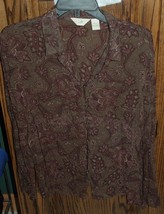 Large J. Jill Brown Floral Button Front LS Rayon Blouse - £22.02 GBP