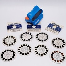 Vtg 80s Blue ViewMaster w/8 Reels~Annie,Sleeping Beauty,Sesame St,Florida,Jesus - £17.00 GBP