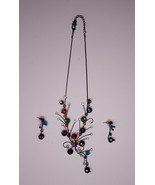 Glass Beaded Jewelry Set Black Chain Multicolor Glass Beads with Earings - $16.36