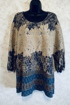 Vintage America Blues Missey Peasant Pull Over Blouse Size Large Tan Lace Panels - £16.99 GBP