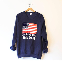 Vintage Try to Burn This One Patriotic Flag America USA Sweatshirt XL - £17.74 GBP