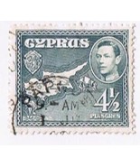 Cyprus King George VI 4 1/2 Piastre Stamp Used VG - £1.16 GBP