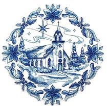 Custom and Unique Shades of Blue[ Delft Blue Christmas Church ] Embroidered Iron - £10.27 GBP