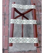 Vintage Scheibe Wood Luggage Suitcase Folding Rack Tapestry Fabric Straps - £95.88 GBP