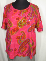 Avenue Women&#39;s Fuchsia Paisley Sequined Cotton Ribbed Top Plus Size 22-24 - £10.18 GBP