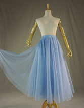 Light Blue A-line Tulle Skirt Women Custom Plus Size Plaid Midi Skirt image 2