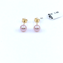 Women&#39;s Italian Stud Earrings 14k Yellow Gold Natural Round Rose Pearl 5.37 mm - £69.97 GBP