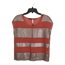 Kensie Womens Shirt Adult Size Small Coral Silver Sequins Short Sleeve Norm Core - £12.07 GBP