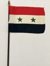 Syria Mini Desk Flag - Black Wood Stick Gold Top 4” X 6” - £3.95 GBP