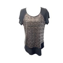 Perseption Concept Womens Blouse Black Short Sleeve Scoop Neck Stretch Sequin S - £9.51 GBP