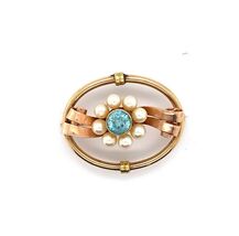 10k Retro Blue Zircon Pin Rose and Yellow Gold (#J5473) - $371.25