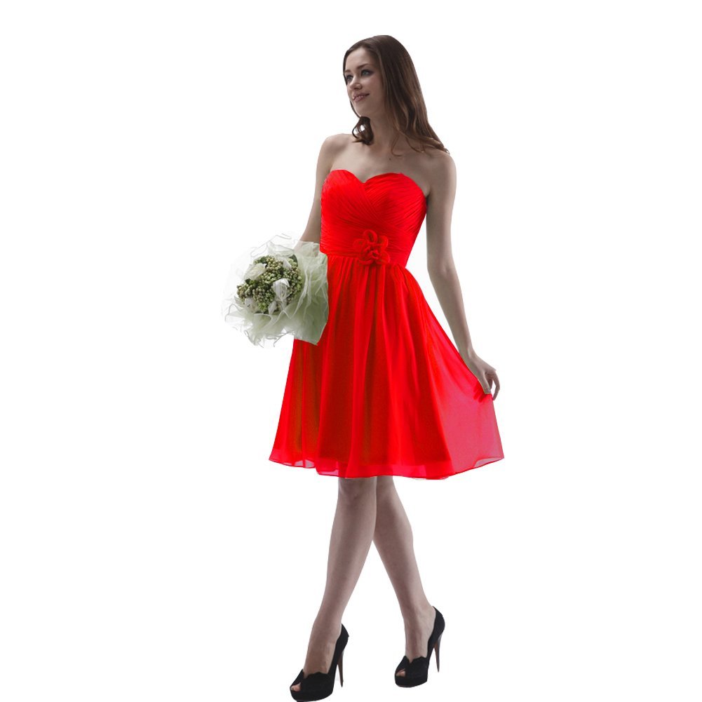 Kivary Women's Chiffon Sweetheart Floral Short Beach Bridesmaid Dresses Red US 8