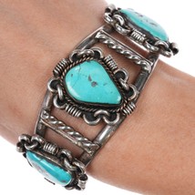 6.5&quot; c1960&#39;s Navajo silver 3 stone turquoise cuff bracelet - $272.25