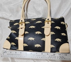 Razorback Women&#39;s Handbag Black w/ Tan Handles &amp; Corners Designer Tan Ra... - £12.17 GBP