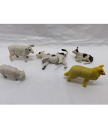 Lot Of (5) Vintage Farm Animal Plastic Figures Cow Sheep Dog 1-2&quot; - $15.83