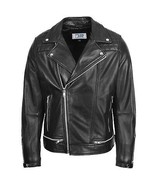 DR169 Men’s Real Leather Biker Jacket Black - £147.29 GBP