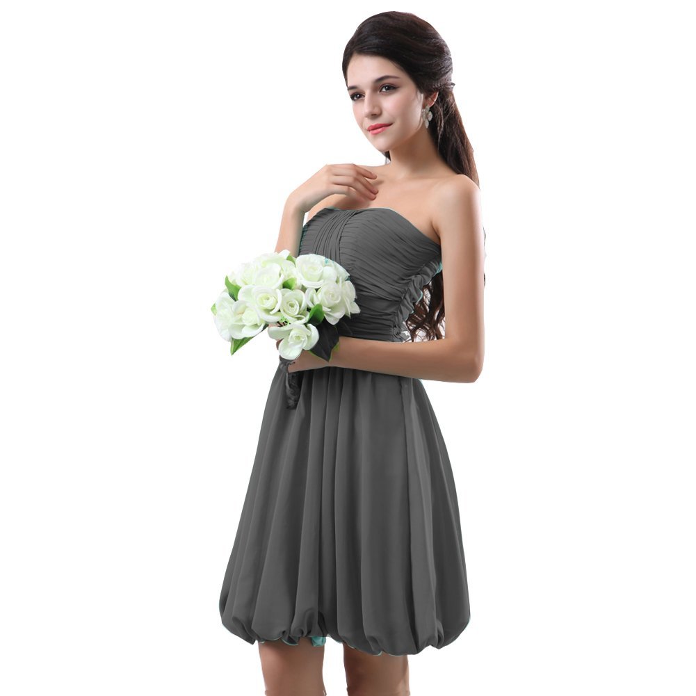 Kivary Women's Short Pleated Beach Bridesmaid Dresses Knee Length Grey US 10