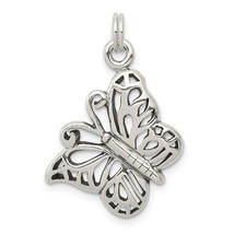 Sterling Silver Antiqued Butterfly Charm Pendant Jewerly 22mm x 20mm - £16.87 GBP