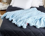 Peace Love World 70x60 Pom Pom Cable Knit Blanket in Frost - $193.99