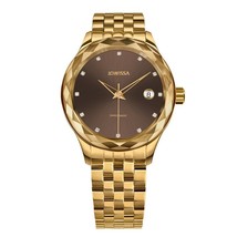 TIRO Brilliant-Cut Gold Plated Swiss Quartz Watch 18MM Band Chestnut Bro... - $498.74