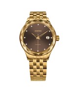 TIRO Brilliant-Cut Gold Plated Swiss Quartz Watch 18MM Band Chestnut Bro... - $684.27 CAD