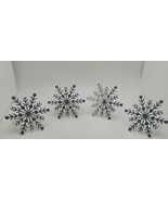 Silvertone CHRISTMAS Snowflake Napkin Rings Set Of 4 Heavy Smooth Thin R... - $19.80