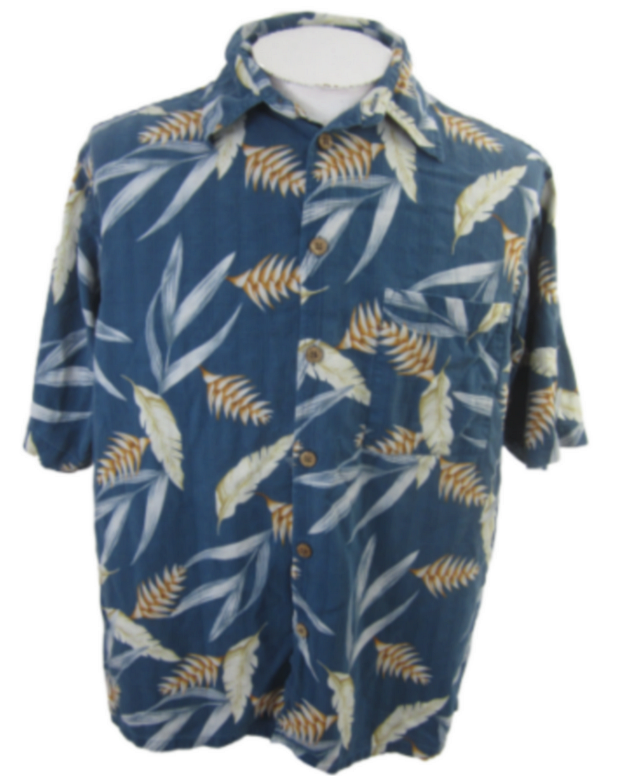 Primary image for Caribbean Men Hawaiian camp shirt L pit to pit 24 aloha luau tropical silk blue